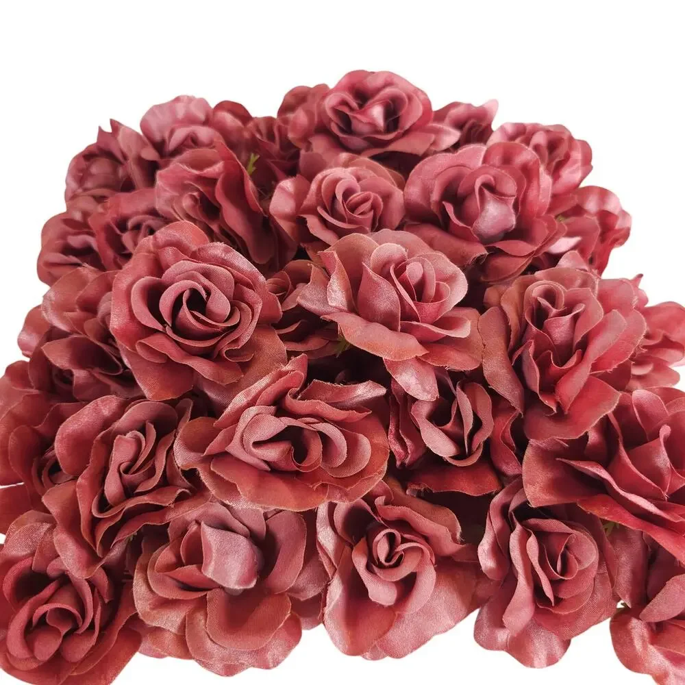 25 Mauve Pink Satin Open Rose Heads Stemless Wedding Floral Craft DIY 2.5in